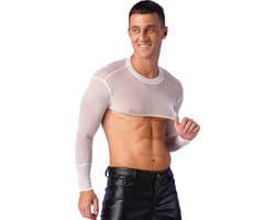 Erotische transparante mannen top - Crop - Sexy heren kleding - Rollenspel - BDSM - Festival - Zwart en Wit - Uitdagend