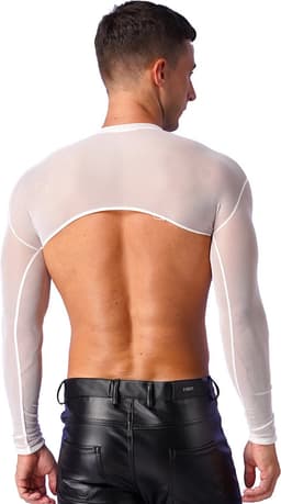 Erotische transparante mannen top - Crop - Sexy heren kleding - Rollenspel - BDSM - Festival - Zwart en Wit - Uitdagend — thumbnail 3