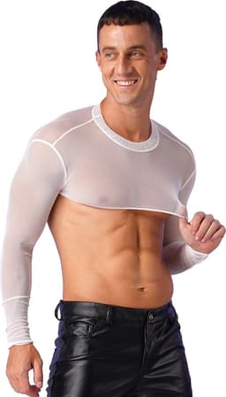 Erotische transparante mannen top - Crop - Sexy heren kleding - Rollenspel - BDSM - Festival - Zwart en Wit - Uitdagend — thumbnail 1