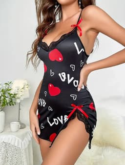 Sexy nachtjurk - Love - V-split - Erotisch hemd - Decolleté - Mini jurkje — thumbnail 3