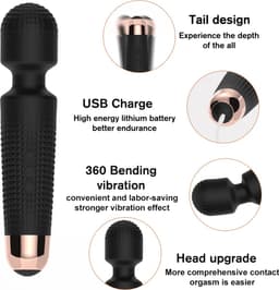 Vibrator - Wand Massage - Magic Wand Vibrator - Seksspeeltjes - Vibrators voor Vrouwen en koppels - Clitoris Stimulator - Zwart - 12 Standen - G-Spot - Erotiek - Stimuleer Vibrator - Sex toys - Zwart — thumbnail 4