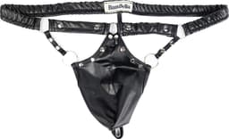 BamBella® S/M open kruis string Maat S/M L nep leer voor mannen - BDSM Erotische Sex kleding — thumbnail 3