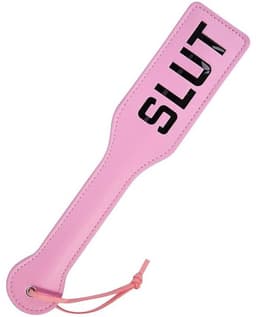Nooitmeersaai - Paddle met letters - PU leer - Roze/zwart - SLUT — thumbnail 2