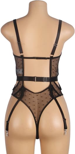 Sexy Lingerie - Luxe Erotische Lingerie Set - Erotische Bodysuit in Kanten Cups - Jarretel - BDSM Bondage look - Valentijnsdag - kleur Zwart - Plus size - Maat S — thumbnail 12