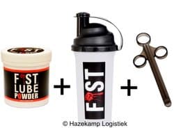 Fist Lube Poeder voor 10 liter glijmiddel met Fist Lube Shaker en de Fist Lube Shooter