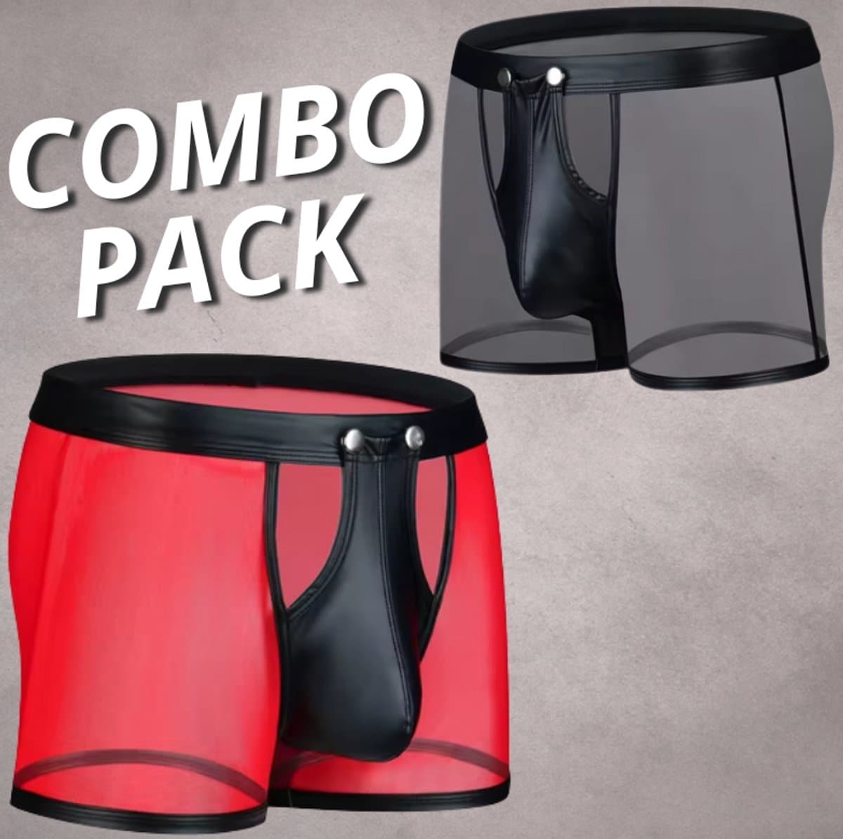 LekkerStout 2-Pack BDSM Boxershorts - Open Kruis - Zwart/Rood - Sexy Herenlingerie | XL | LS266 — afbeelding 1