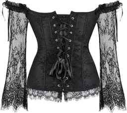 Corset Dames Zwart Kant – Off Shoulder Sexy Lingerie – Lange Mouwen — thumbnail 5