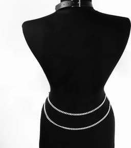 Lederen bodychain harnas BSM - RVS ketting - Verstelbaar - Gespsluiting - Riem - Borst - SM - Seks — thumbnail 5