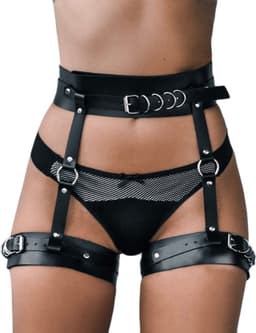 Nooitmeersaai - Harnas Vrouw - PU Leer - Harnas met Dikke Beenboeien - Zwart - BDSM - Bondage Harnas — thumbnail 1