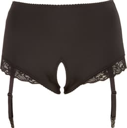 Cottelli Plus Size – Hoge Jarretel Slip met Open Kruis en Kanten Rand Sexy en Uitdagend – Maat XL - Zwart — thumbnail 1