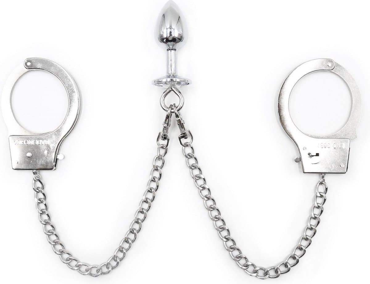 Nooitmeersaai - Metalen handboeien en buttplug set — afbeelding 1