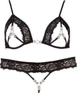 Abierta Fina – Sexy Extravagante Verleidings Lingerie Set met Strass Elementen voor Openheid met Klasse – Maat S – Zwart — thumbnail 1