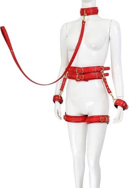 Nooitmeersaai - Harnas Vrouw - Leer - Rood - Bondage Set - BDSM Extreme - Sex Toys voor Koppels - 10-delig — thumbnail 2