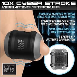Love Botz - Masturbator - 10X Cyber Stroke Vibrating Stroker - Dubbele open uiteinden - zwart — thumbnail 8