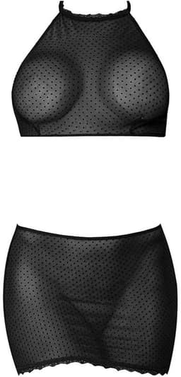 Polka Dot Mesh Halter & Skirt Set - Zwart - Queen Size — thumbnail 2