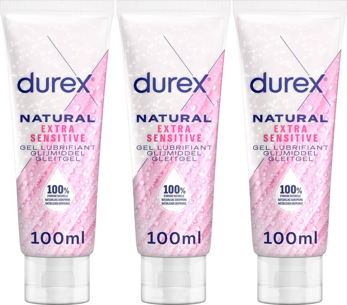 Durex Glijmiddel Natural - Extra Sensitive - 100% natuurlijk - 100ml x3 — afbeelding 1
