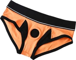 Oranje strakke heren slip met penis gat - BDSM ondergoed mannen - Korte string - Rollenspel - Erotiek - Zeer goede dikke kwaliteit polyester — thumbnail 4