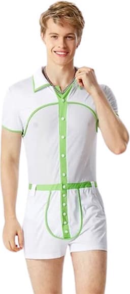 Erotische dokter rollenspel - Heren - Jumpsuit - Wit Groen - BDSM - Bodysuit — thumbnail 1