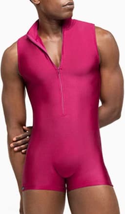 Heren Bodysuit – Mouwloos met Rits – Strakke Pasvorm – Roze – Stretch Outfit — thumbnail 3