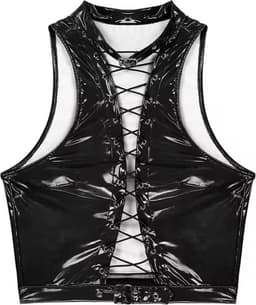 Erotische top open hollow out - PU Leder BDSM - Latex Wetlook kleren - Open borst met veters - Halsband sluiting - Sexy vrouwen kleding - RedParrot — thumbnail 5