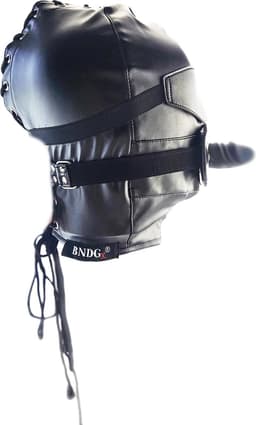 BNDGx® - BDSM Gag penis seks Masker - Nep leer stof - Vetersluiting Zwart bondage — thumbnail 5