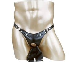 Heren slip van leer - BDSM - Knoopjes sluiting voor open kruis functie - G-string - Elastische banden - Lederen erotische ondergoed