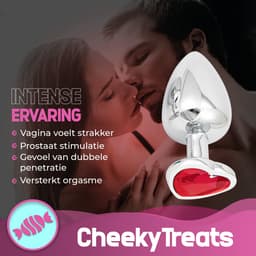 CheekyTreats Metalen Buttplug Set – 3-delig met Vibrator – Luxe Zwaar Model met Rode Kristal – Gepolijst Metaal – Voor Mannen en Vrouwen — thumbnail 3