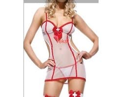 Body Pleasure - super strak - sexy lingerie - verpleegster setje- nurse - party outfit - tl87 - rollenspel - verpakt in gave bodypleasure cadeaubox - one size - zuster wat doet u nu ?