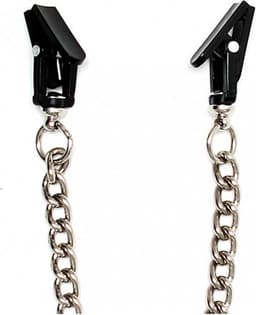 Rimba Bondage Play - Tepelklemmen Met Tandjes en Ketting - Zwart Plastic — thumbnail 1