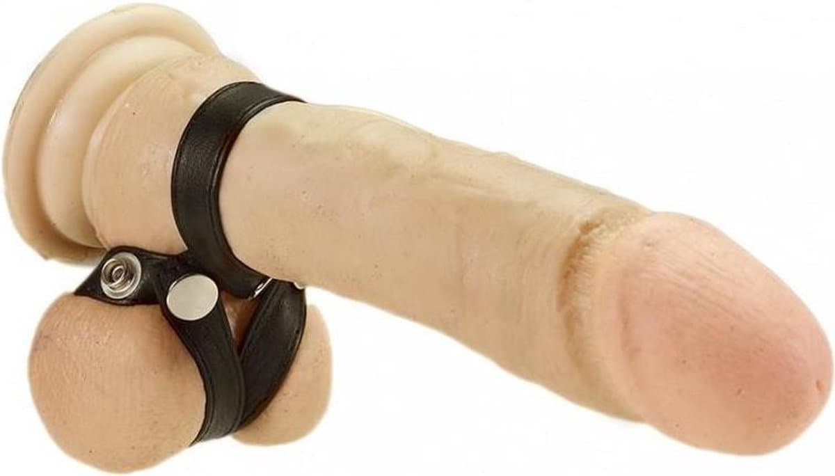 Rimba - Penis Strap met Ballenspreider - Leer - Zwart - Verstelbaar met Drukknopen — afbeelding 1