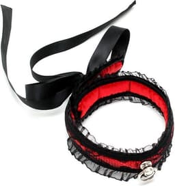 Rimba - Halsband - Burlesque Collar Met O-Ring - Zwart/Rood — thumbnail 3