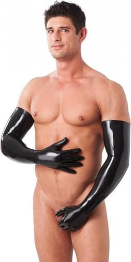 Rimba - Lange Latex Handschoenen - 58 cm - Zwart - Maat L — thumbnail 2