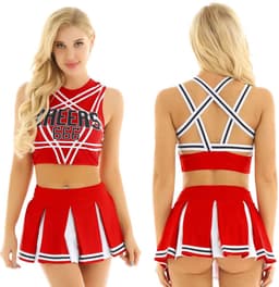 Sexy Cheerleader Kostuum - 2-delig Rood Verkleedpakje - Rokje & Korte Top Met Open Rug - Rollenspel / Cosplay - Lingerie Ondergoed voor Dames - Maat M — thumbnail 4