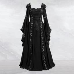 Middeleeuwse Jurk - Gothic Jurk Cosplay - Themafeest Kleding - Lange Vloerlengte - One Size - Zwart — thumbnail 4