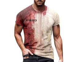 Heren Halloween T-shirt - Grafisch T-shirt - Feestkleding - Oversized Print - One Size - Zwart