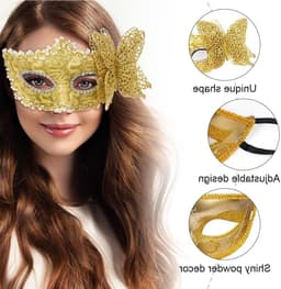 Masquerade Masks - 2pcs Lace Venetian Party Eye Mask - Halloween Costume Mask - Classic Mardi Gras Mask voor Stellen - Vrouwen en Mannen — thumbnail 2