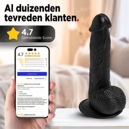 Rosebay Realistische Dildo 21 cm - Zachte Siliconen Dildo met Zuignap & Balzak - Dildo voor Mannen en Vrouwen - Zwart — thumbnail 9