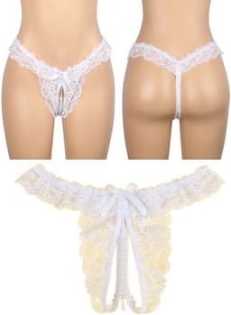 Witte kanten damesstring met open kruis en parels – maat 3XL — thumbnail 4