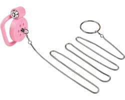 Mini peniskooi - roze - ketting - sissy - sub - Metalen Uitlaatlijn - kuisheid - cock cage - kinky
