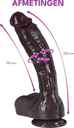 JustFun Realistische Dildo - 22.8 CM - Met Zuignap - Soft Liquid Siliconen - 4.8 cm Diameter - Sex Toys voor Mannen & Vrouwen - Zwart — thumbnail 2