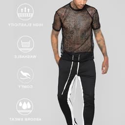 Korte Mouw Mesh Fishnet T-Shirt voor Mannen - Fitted Muscle Top voor Zomer, Club en Workout - Sexy en Transparant Crop Top met Ronde Hals — thumbnail 4