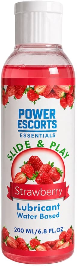 Glijmiddel op Waterbasis 200 ml – Aarbei Smaak – Power Escorts Slide & Play – Geschikt voor Condooms — thumbnail 1