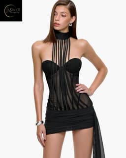 Erotisch Mesh Jurkje Dames – Sexy Lingerie Jurk – Sexy Lingerie Dames – Lingerie Erotisch – Transparante Clubwear – Luxe Gala & Festival Jurkje – Boudoir Look – Kinky BDSM Outfit – Verleidelijk Mesh Dress – High End – Dare to Undress – M, L — thumbnail 2