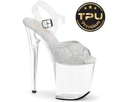 Pleaser - FLAMINGO808PREMRSN Sandaal met enkelband, Paaldans schoenen - US 7 - 37 Shoes - Transparant/Zilverkleurig