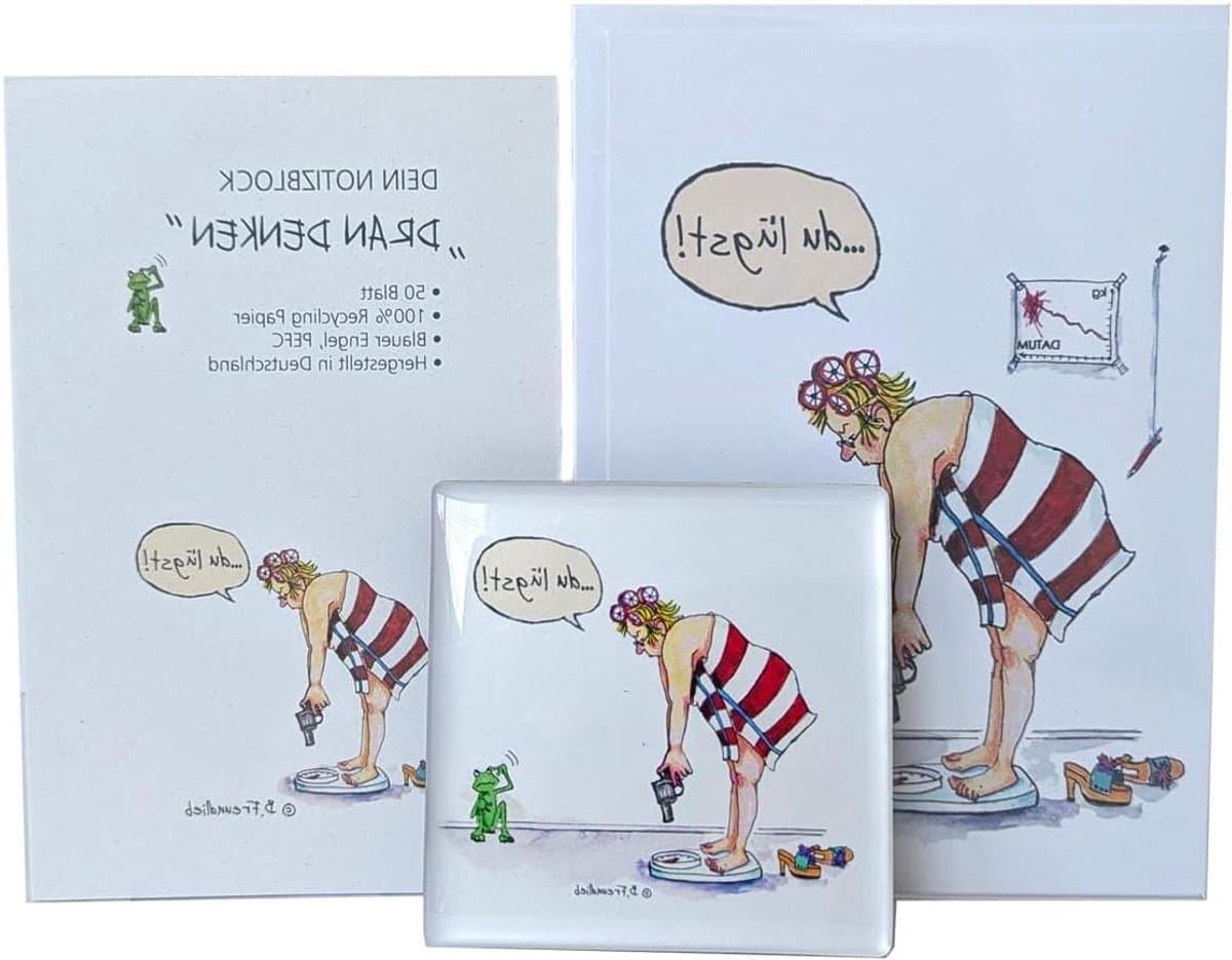 Magneet cadeauset - Notitieboek wenskaart - Cadeau geven - Humoristische illustraties - 3-delig - Meerdere kleuren — afbeelding 1