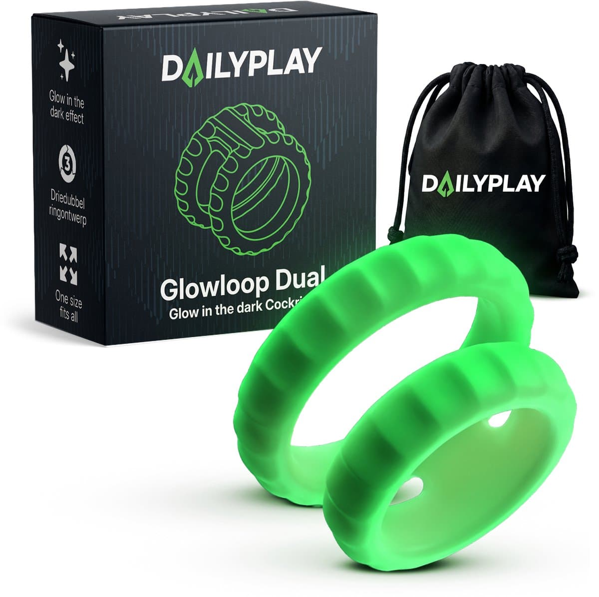 Dailyplay Glow in the Dark Cockring – One Size Fits All - Siliconen Penisring Set – Seks Toys voor Koppels en Mannen – Ballstretcher Verstelbaar - Seksspeeltjes – Sex Toys — afbeelding 1