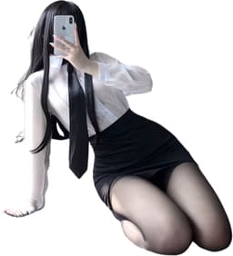 Sexy Secretaresse Kostuum - 4-delig Zwart-Wit Verkleedpakje - Blouse, Stropdas, Rok en String - Secretaresse / CEO / Baas / Docent / Lerares - Rollenspel / Cosplay - Lingerie Ondergoed voor Dames - Maat S/M — thumbnail 4