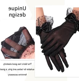 Dailygoods- Dameshandschoenen Kanten - Korte Satijnen Handschoenen - Bruidshandschoenen - Retro Stijl - Elegante Look - Versierd met Strikken — thumbnail 2