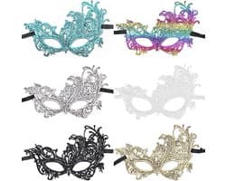 Kanten Oogmaskers voor Carnaval Party - Set van 6 stuks voor Mannen en Vrouwen Met deze sexy Venetiaanse kanten maskers maak je jouw kostuum bal outfit helemaal compleet. Perfect voor koppels!