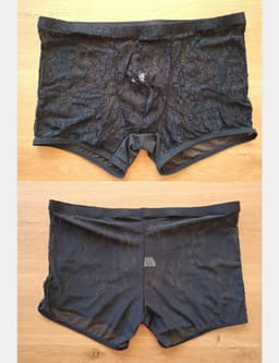 Zwarte Kanten Boxershort voor Mannen – Sexy Lange Pijpen Boxershort met Transparant Kant - Maat L - Black Transparent Lace Boxer Shorts for Men — thumbnail 5